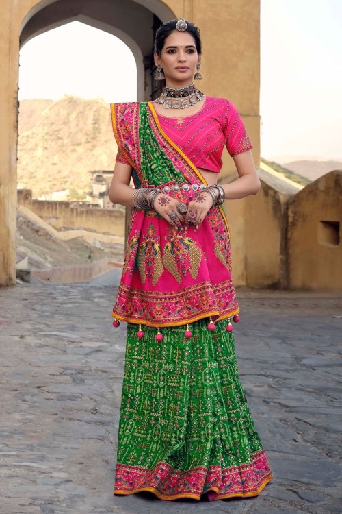 Green Banarasi Silk Traditional Kachchi Worked Saree