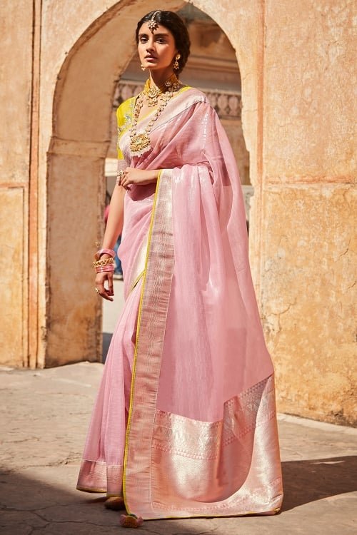 Light Pink Silk Woven Saree