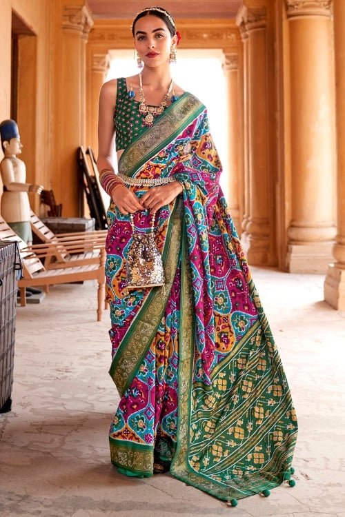 Multi Colored Silk Traditional Patola Woven Saree