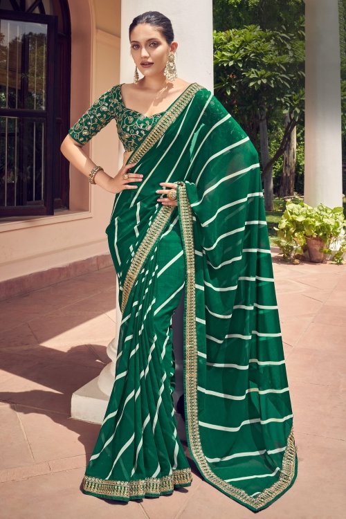 Green Georgette Saree with Lace