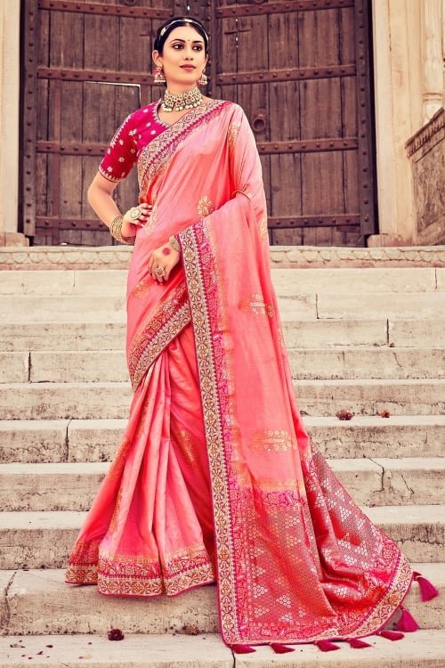 Pink Art Silk Saree with Weaving