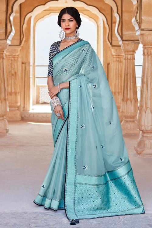 Light Blue Silk Saree with Weaving