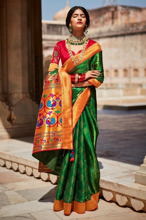 Green Silk Traditional Woven Paithani Saree