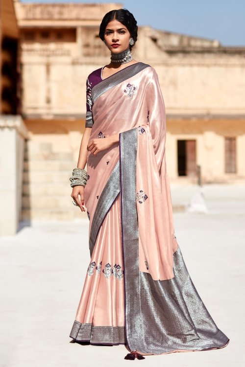 Light Pink Traditional Woven Saree