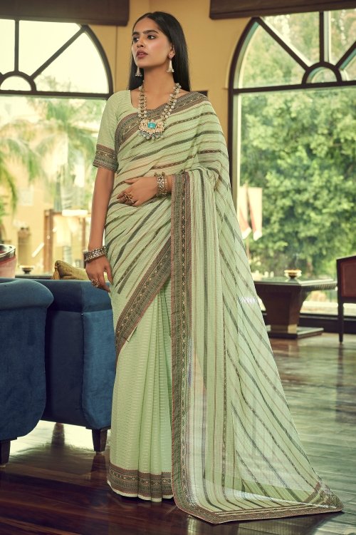 Light Green Georgette Half and Half Saree with Sequins Work