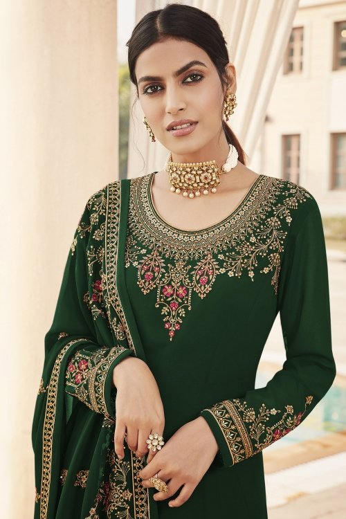 Green Georgette Suit with Embroidery