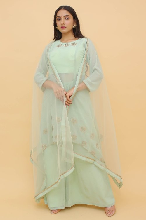 Sea Green Georgette Palazzo Suit