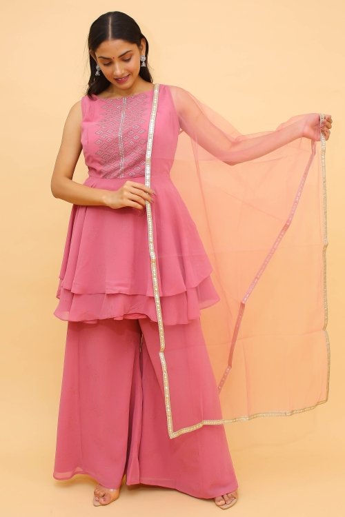 Light Pink Georgette Palazzo Suit