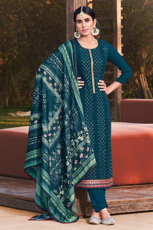 Rama Blue Georgette Embroidered Suit
