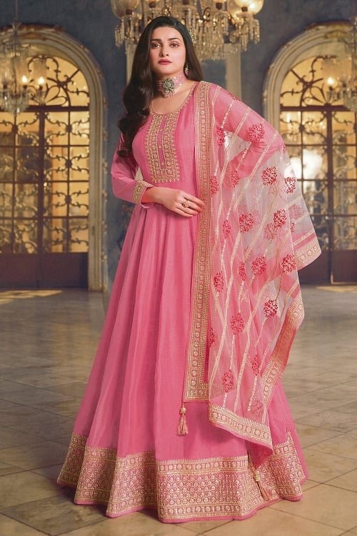 Prachi Desai Pink Art Silk Anarkali Suit