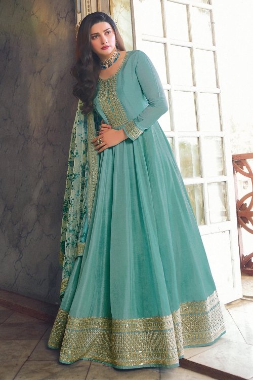 Prachi Desai Green Art Silk Anarkali Suit