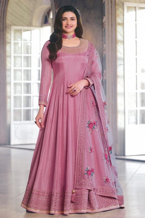 Prachi Desai Pink Art Silk Anarkali Suit
