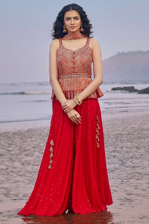 Red Georgette Palazzo Suit