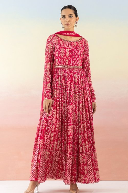 Pink Georgette Printed Anarkali Suit