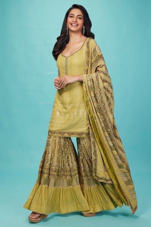 Light Green Georgette Sequinned Sharara Suit