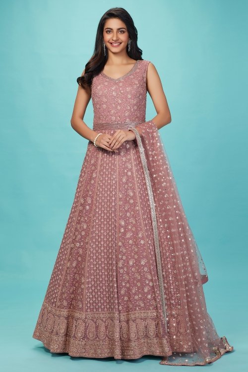 Light Pink Georgette Lucknowi Worked Anarkali Suit