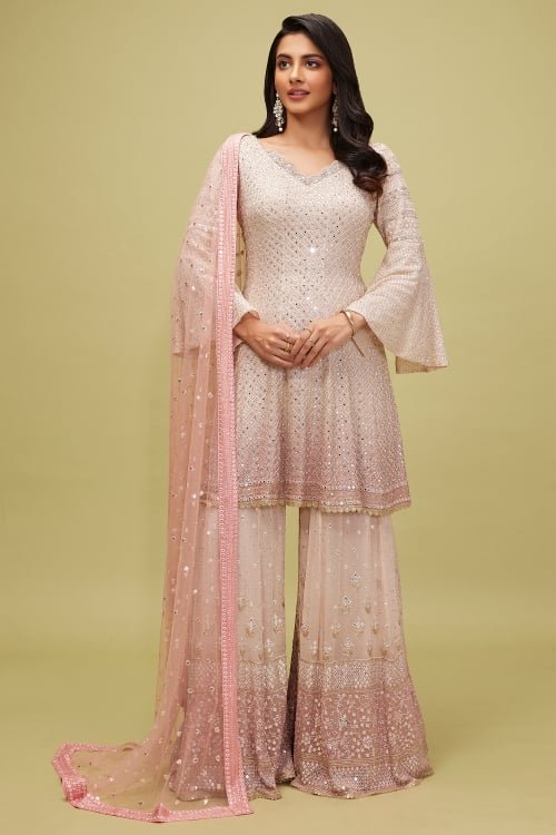 Peach Georgette Palazzo Suit