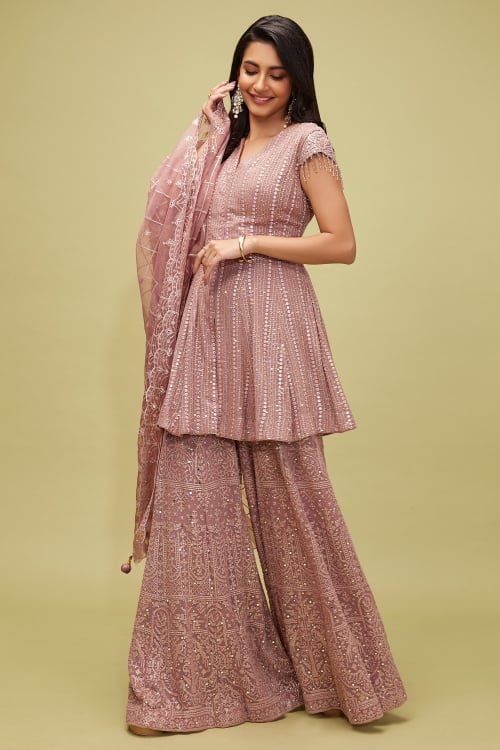 Dusty Peach Georgette Palazzo Suit