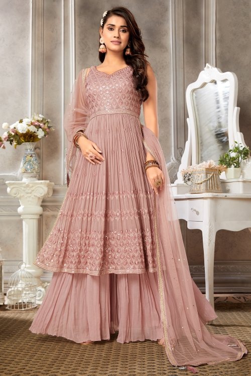 Dusty Pink Georgette Palazzo Suit