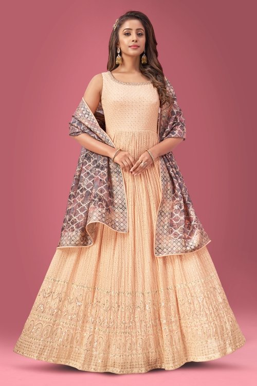 Light Peach Georgette Suit with Sequins Work