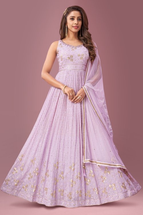 Light Purple Georgette Suit with Sequins Work