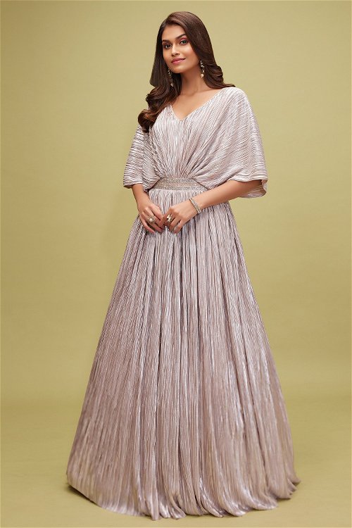 Mauve Georgette Lace Worked Fancy Gown