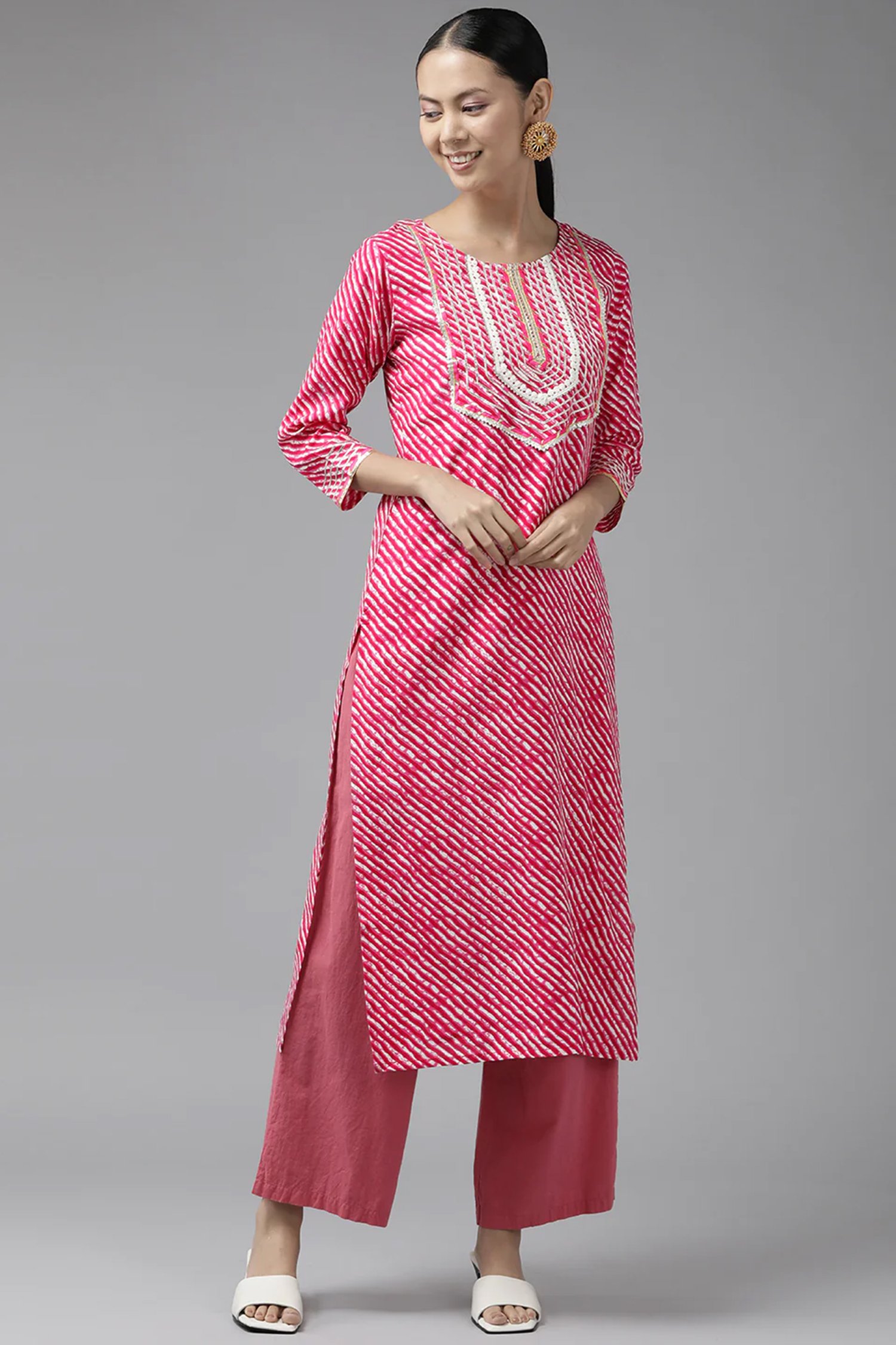 Rayon Kurti Online Pink Rayon Printed Kurti Casual Long Kurta – Lady India