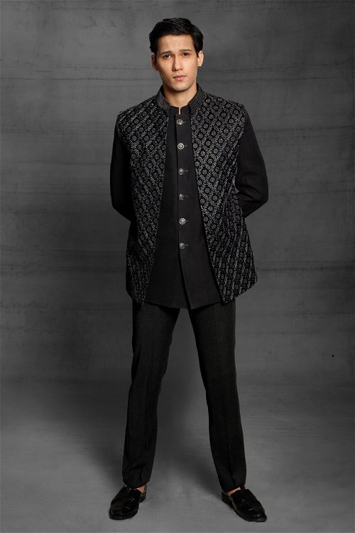 Black Imported Suit with Embroidered Jacket