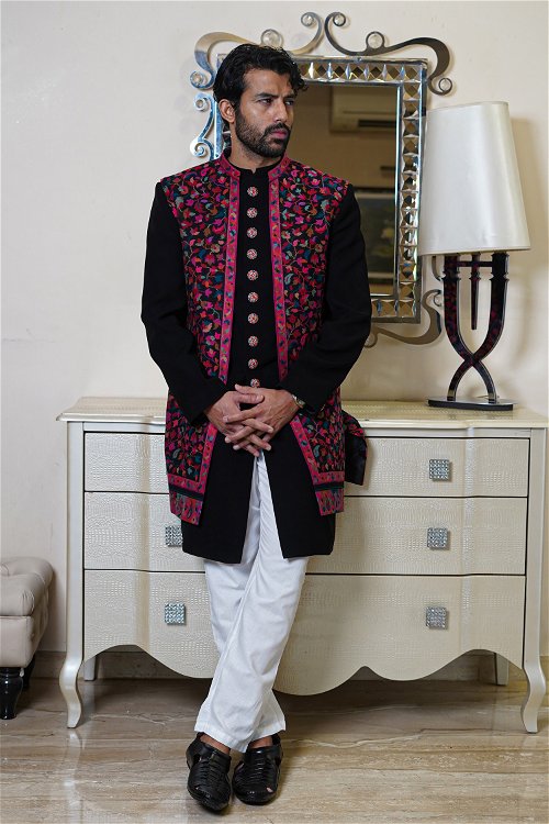 Black Imported Sherwani with Jacket