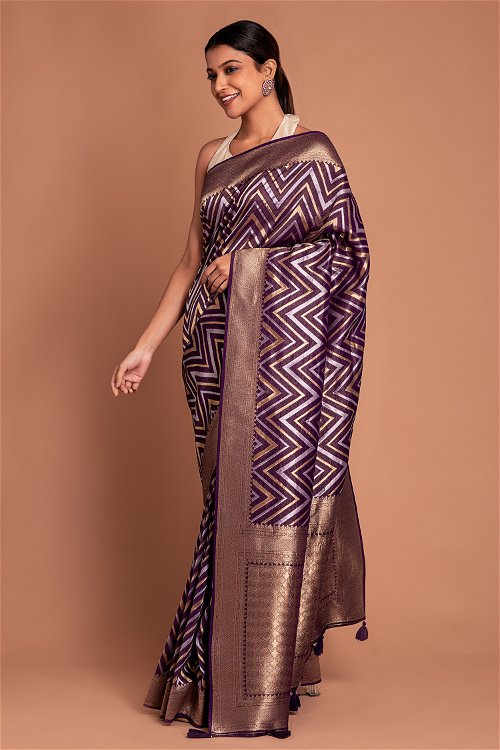 Purple Art Silk Zigzag Woven Saree