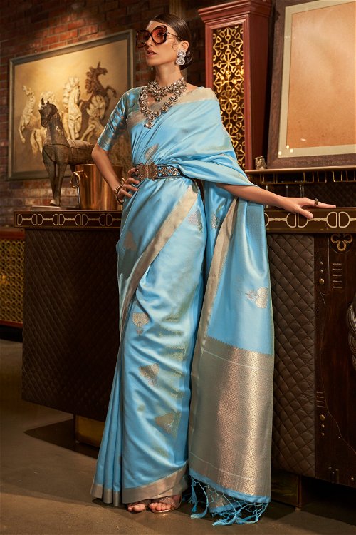 Light Blue Art Silk Saree with Woven Butta