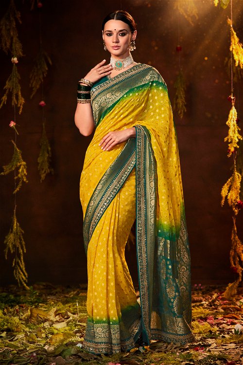 Yellow Silk Traditional Woven Saree with Contrast Border and Pallu