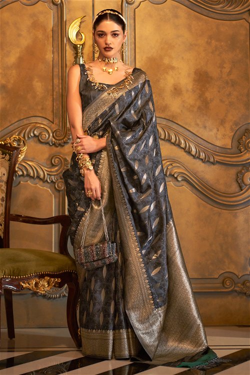 Art Silk Woven Saree with Golden Border and Pallu