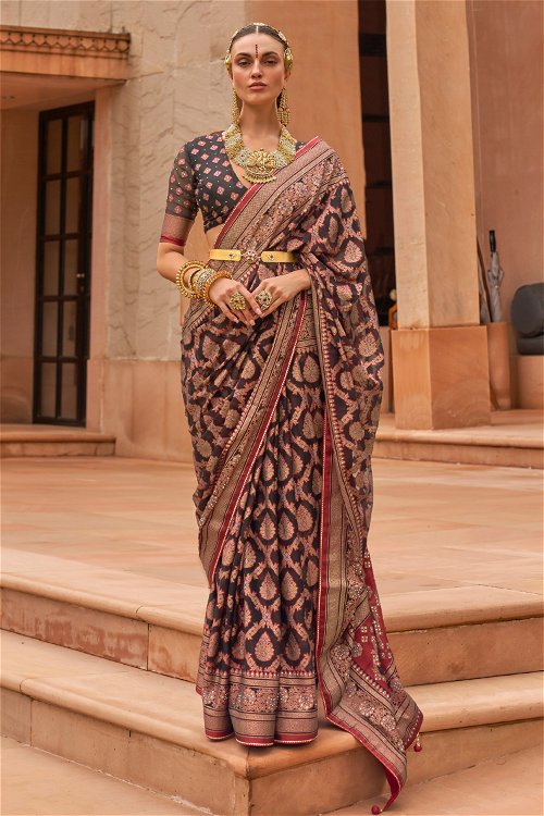 Brasso Foil Printed Saree with Floral Motif