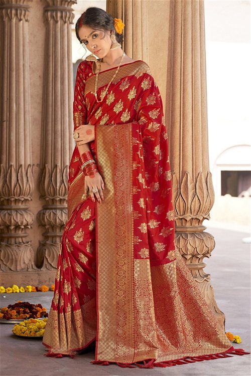 Red Art Silk Woven Saree