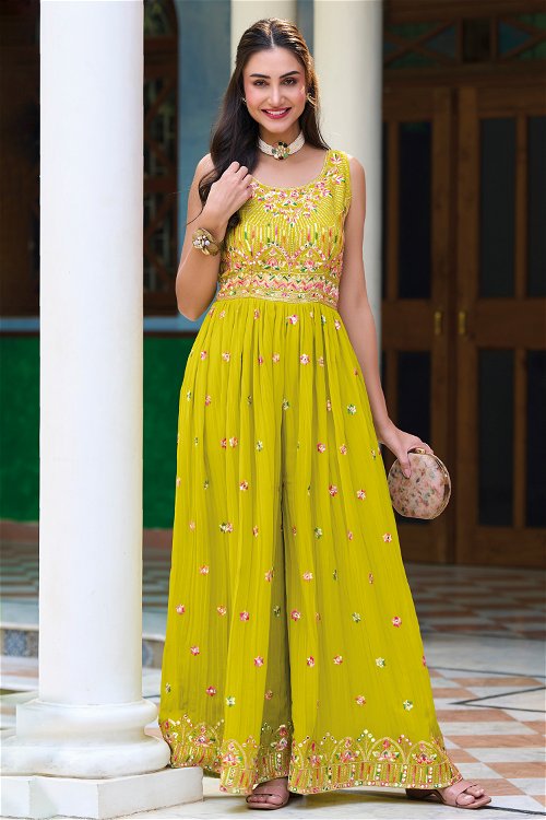 Light Green Georgette Jumpsuit with Applique Work