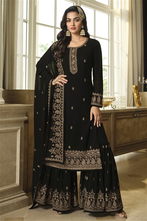 Embroidered And Sequinned Sharara Suit in Georgette